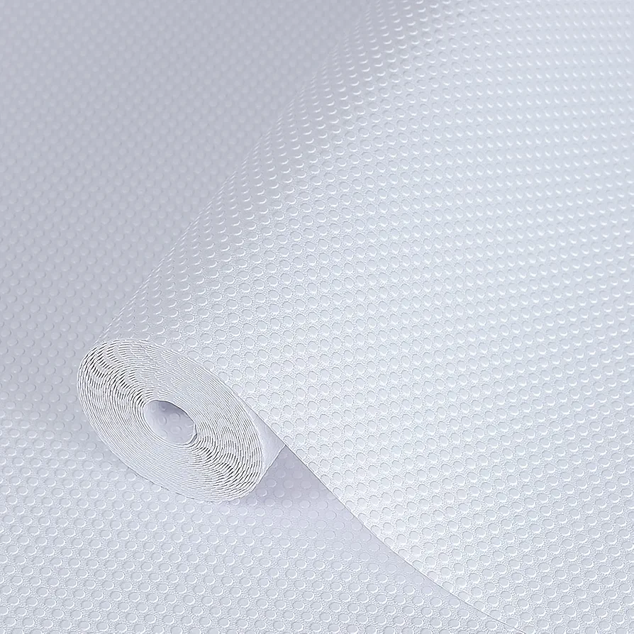 Hersvin 50cmx600cm Plastico Protector para Cocina Cajones, Alfombras Non Adhesivo para Nevera Mueble Fregadero Estante Organizador Cubiertos EVA Cubre Encimera(Blanco Punto)