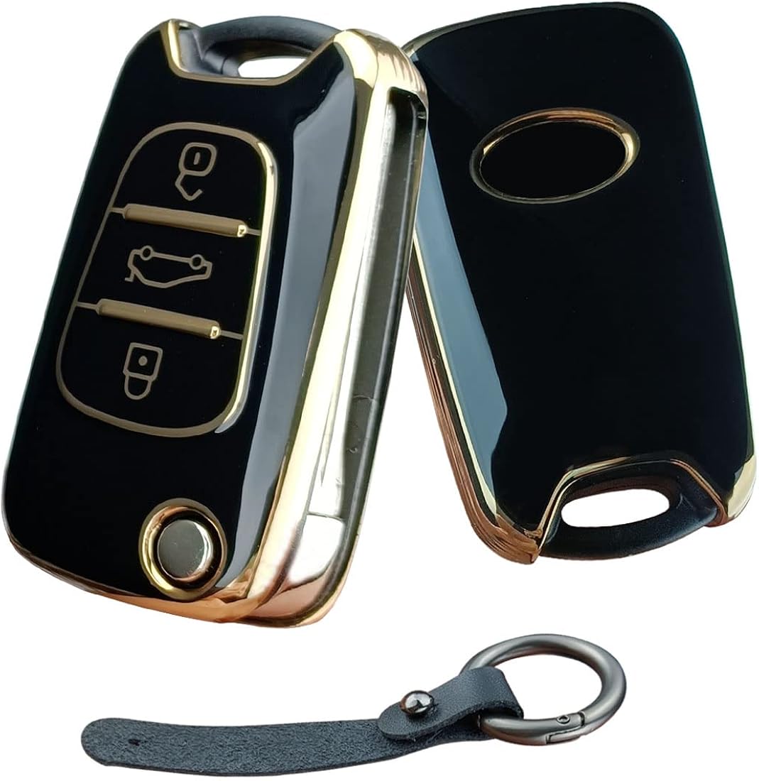 Gleamydot Funda Llave Seat Compatible para Llave Kia Hyundai I20 I30 IX20 IX35 Sorento Sportage Elantra Avante Accesorios Coche (oro negro)