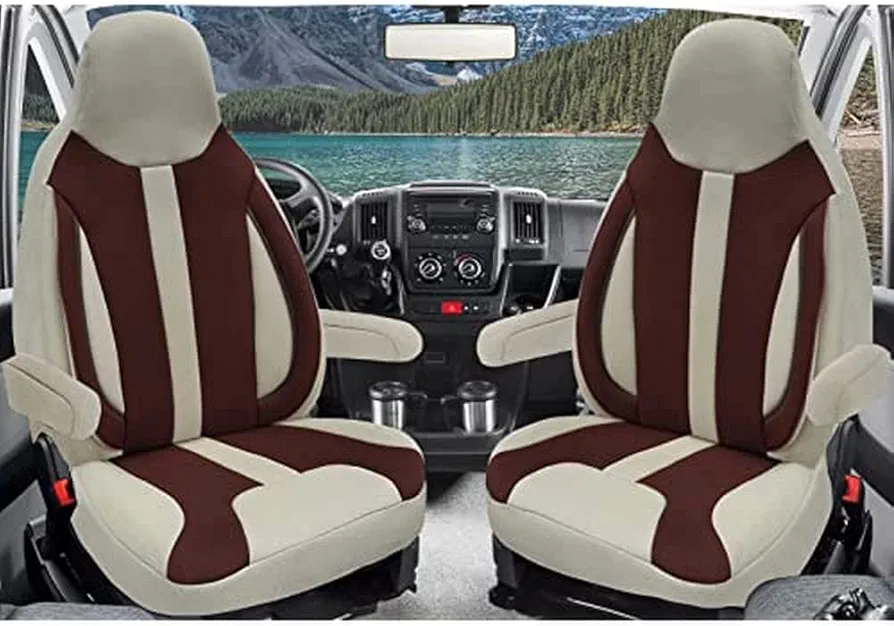 BREMER SITZBEZÜGE Measure Pilot WPL413 - Fundas de Asiento compatibles con Peugeot Boxer Tipo 250, Accesorios para Autocaravana, Juego de 2 Fundas Incluyendo Fundas para reposabrazos en Beige/marrón