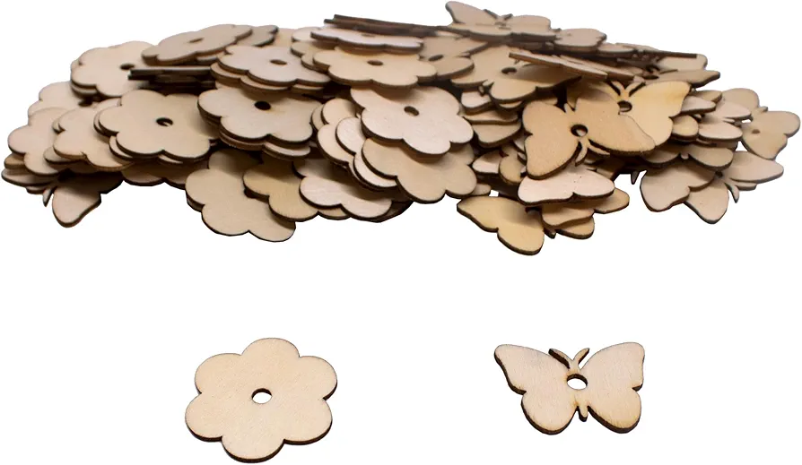 Sodertex L310152-Pack de Flores y Mariposas de Madera 9 para Personalizar, 3,5 x 0,2 cm, 100 Unidades-Ocio Creativo