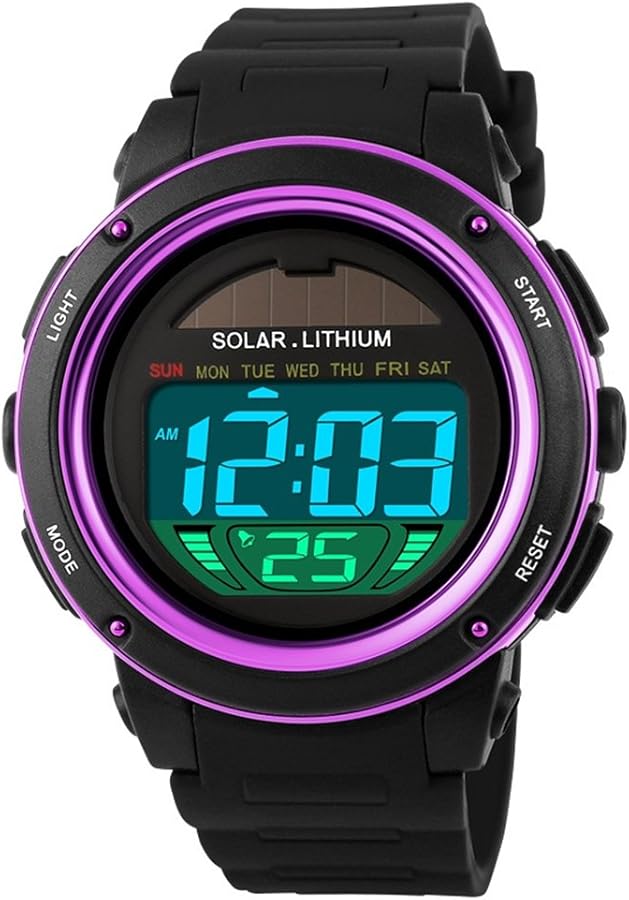 TONSHEN Unisex Solar Digitales Relojes Moda LED Outdoor 50M Resistente Agua Deportivos Plástico Bisel Y Correa Goma Multifuncional Militares Relojes de Pulsera para Hombre Mujer Chica Chico