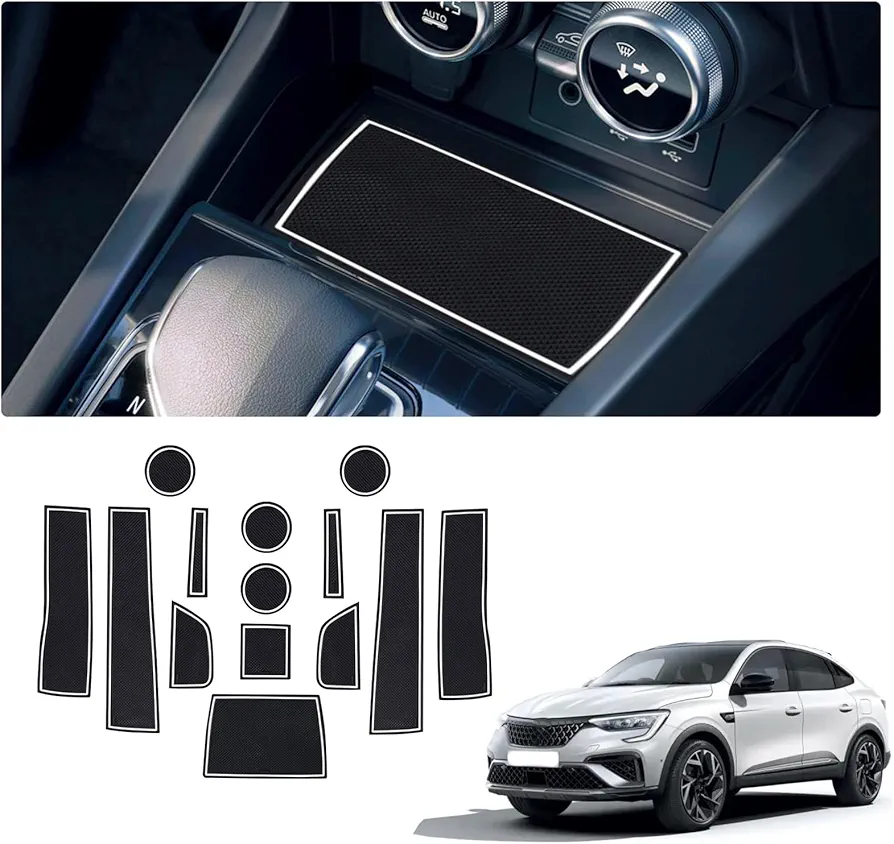 GAFAT Compatible con Renault Arkana 2021-2024 2025 Alfombrillas Antideslizantes, Arkana 2023 Alfombrillas Goma para Bebidas de Consola Central, Esteras, Costura Para Puerta, Arkana Accesorios (Blanco)