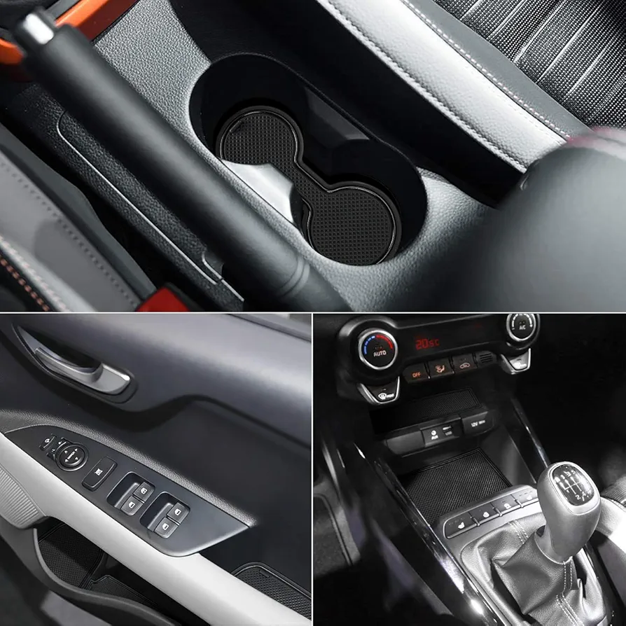 Littou KOLOME 15 unids Antideslizante Antideslizante Alfombra para Coche Puerta Interior, Corte, apoyabrazos Almacenamiento Caja Compatible para Stonic 2018 2019 2020 2021 (Negro)