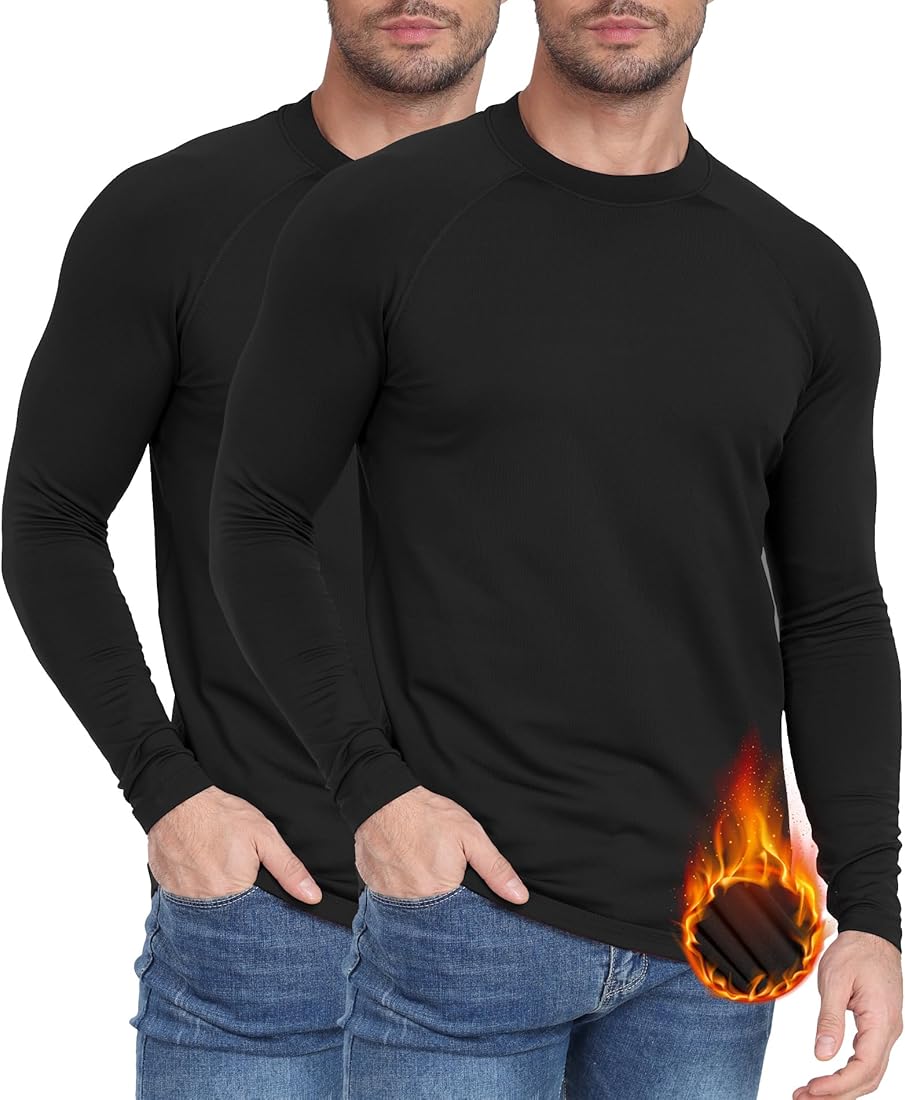Djtnzdm Camiseta Termica Hombre Manga Larga Invierno Cálido Ciclismo Running Esqui Camisetas Interiores Hombre Camiseta Interior termica Futbol Ropa Termica Pack 2