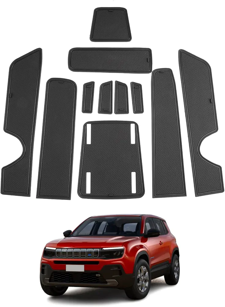 SHAOHAO Alfombrillas de Goma para Jeep Avenger 2023 2024 2025 Consola Central Alfombrillas Antideslizantes Posavasos Alfombrilla para Ranuras de Puerta Caja de Almacenamiento Alfombrilla Accesorios