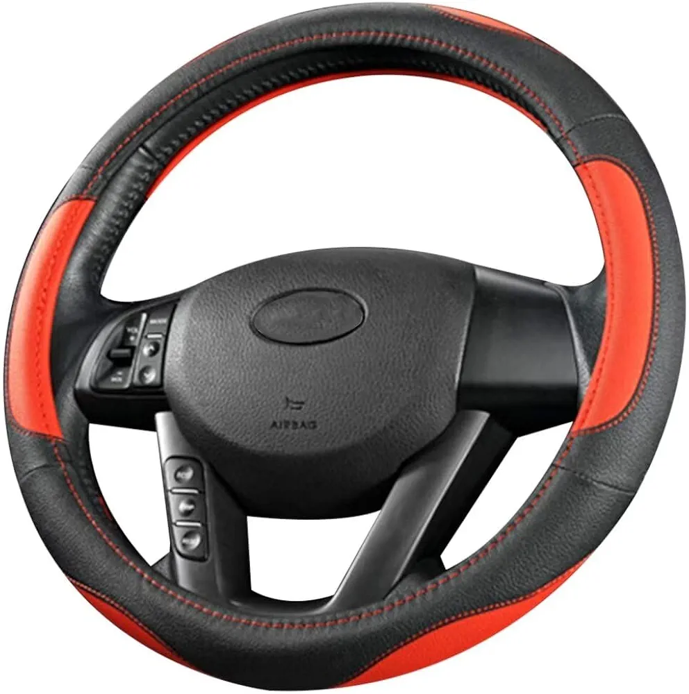 Pahajim Funda Volante Coche de Cuero de Microfibra Cubre Volante Coche Antideslizante Transpirable Durable Curvas Deportivas Cubierta Volante Coche Universal 38CM (Negro Rojo)