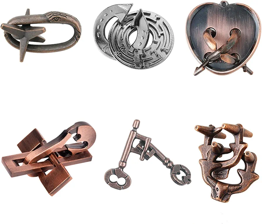 Holzsammlung 6 Piezas Rompecabezas Metal, Juegos de Ingenio Metal Puzzle, Juegos Logica Inteligencia Educativos IQ Puzzle Juguetes Metalicos Rompecabezas Regalo para Adultos Adolescentes