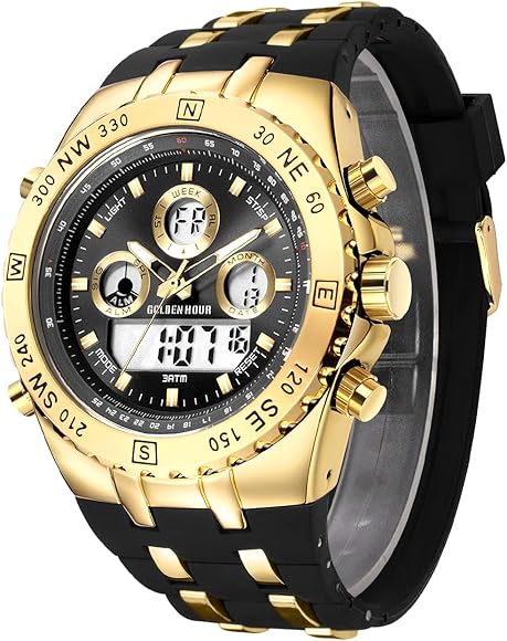 Reloj de Pulsera Deportivo para Hombre, Resistente al Agua, cronómetro, Fecha, Alarma, Luminoso, Digital, analógico, Militar, con Correa de Goma