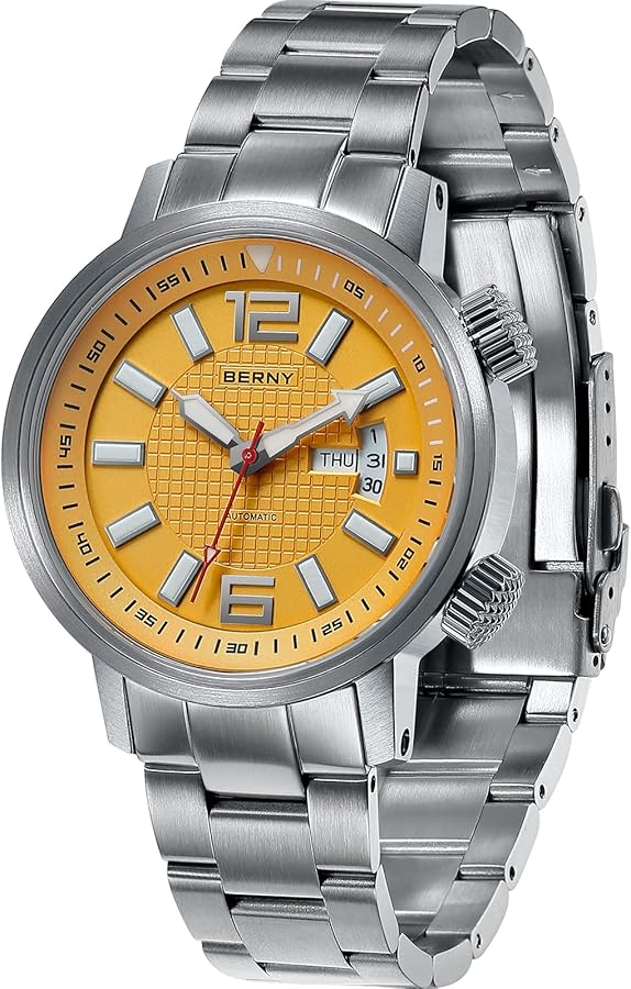 BERNY Reloj de Buceo Mecánico Automático para Hombre Relojes de Pulsera de Cuerda Automática Resistente al Agua 20ATM Lente de Zafiro Súper Luminoso