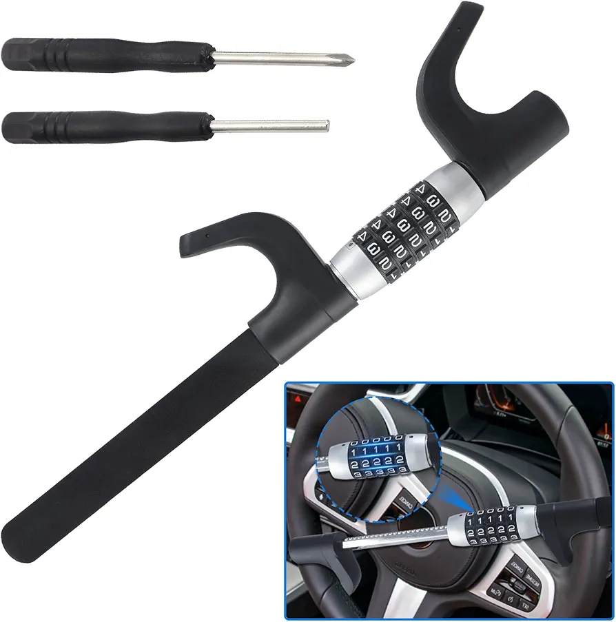 CarBole Antirrobo Coche Volante,Bloqueo de Volante Coche con Contraseña,Barra Antirrobo Coche,Cerradura Del Volante Antirrobo,Ajuste Universal Para Automóviles, Camiones