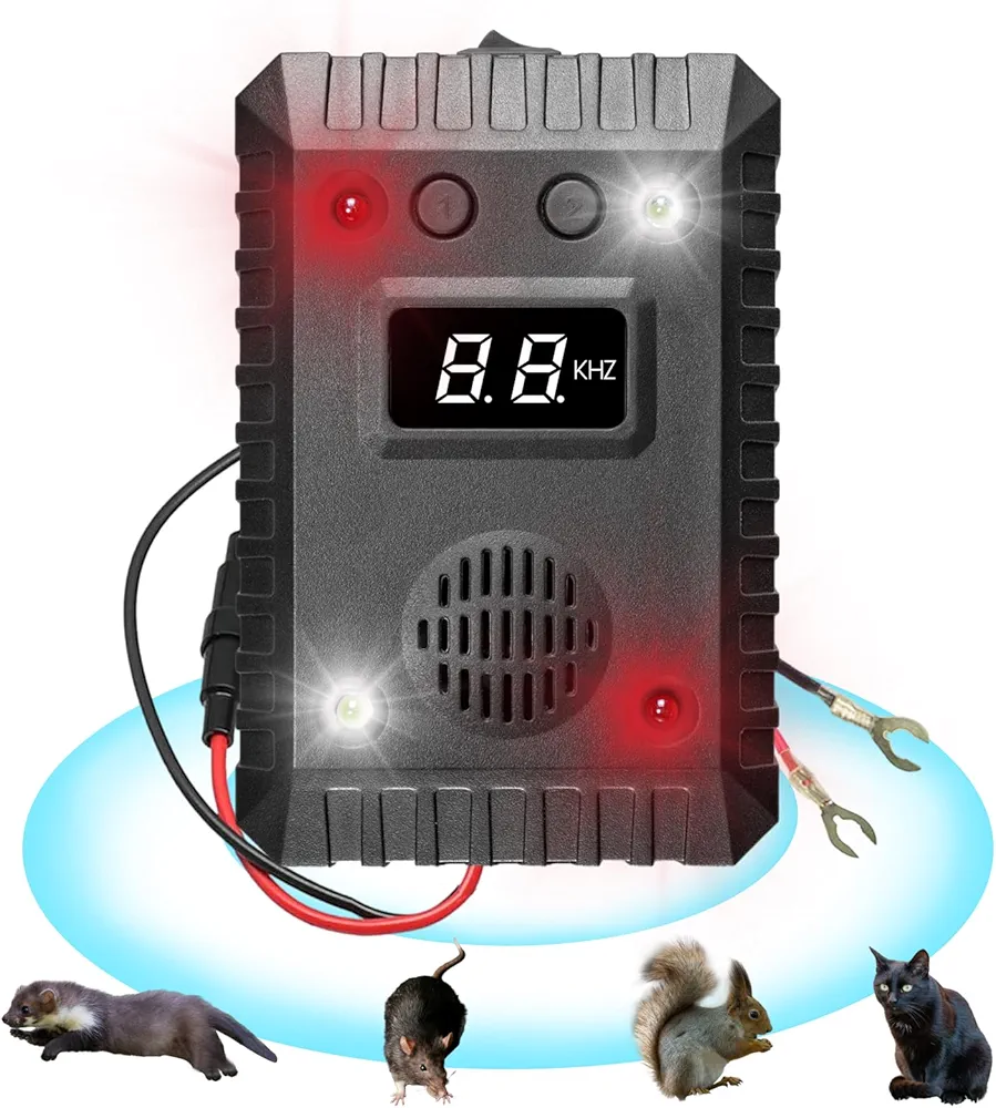 Repelente Ultrasónico de Martas para Coche Ahuyentador de Ratas y Ratones, Ultrasonido Ahuyentador Palomas Trampas contra Ratones Anti Topos, Ideal para áticos, hogar, jardín y automóviles