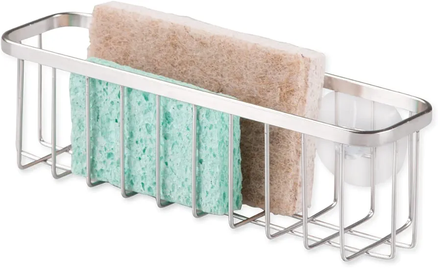 iDesign Gia Estropajero, repisa de cocina de metal con recubrimiento inoxidable para esponjas y estropajos, plateado