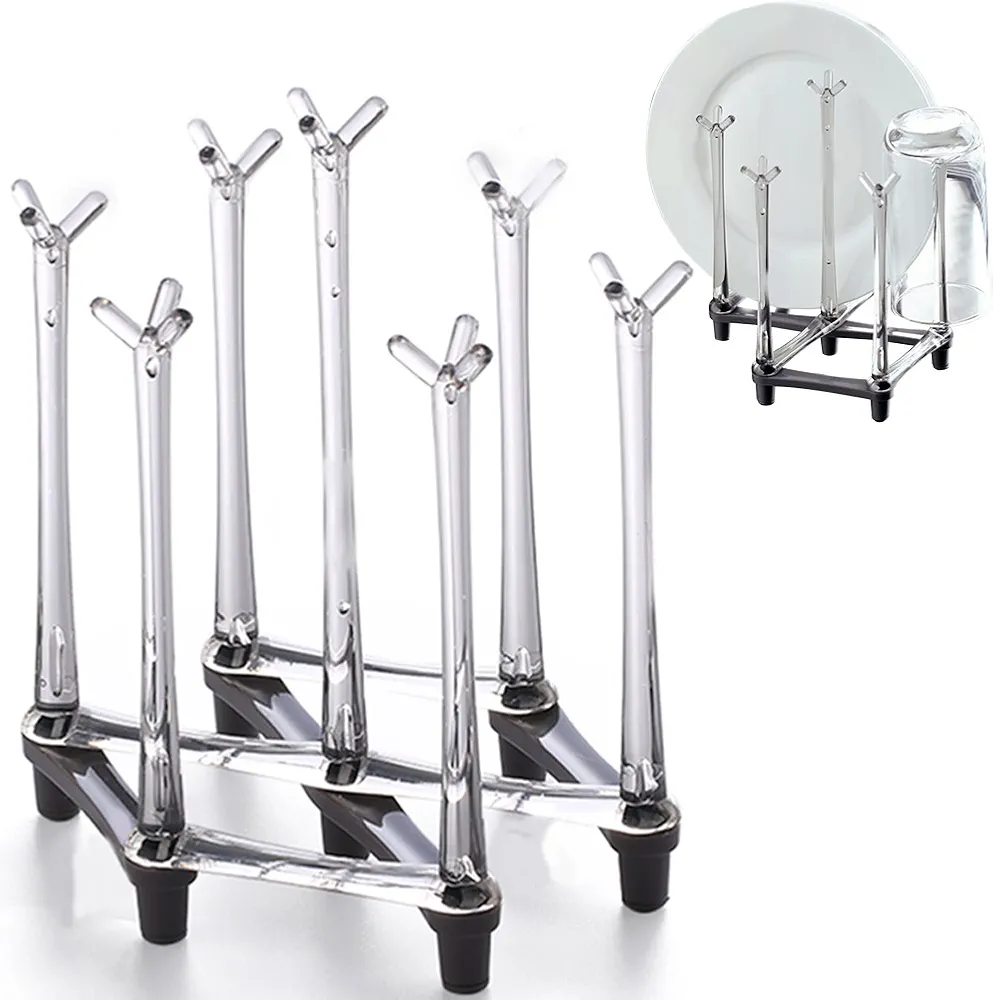 Marbrasse Rejilla de secado de tazas retráctil, Dranier de secado de bebidas para platos de botellas de vidrio Árbol de taza de plástico con fondo antideslizante para encimera de cocina