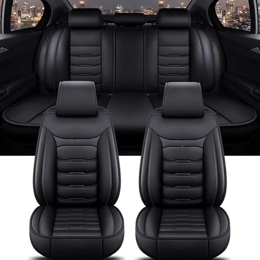 Fundas Asientos Coche para Volvo XC60 2009-2023, Piel Sintético Impermeable Protector para Asientos Delanteros y Traseros de Automóvil,A/Black