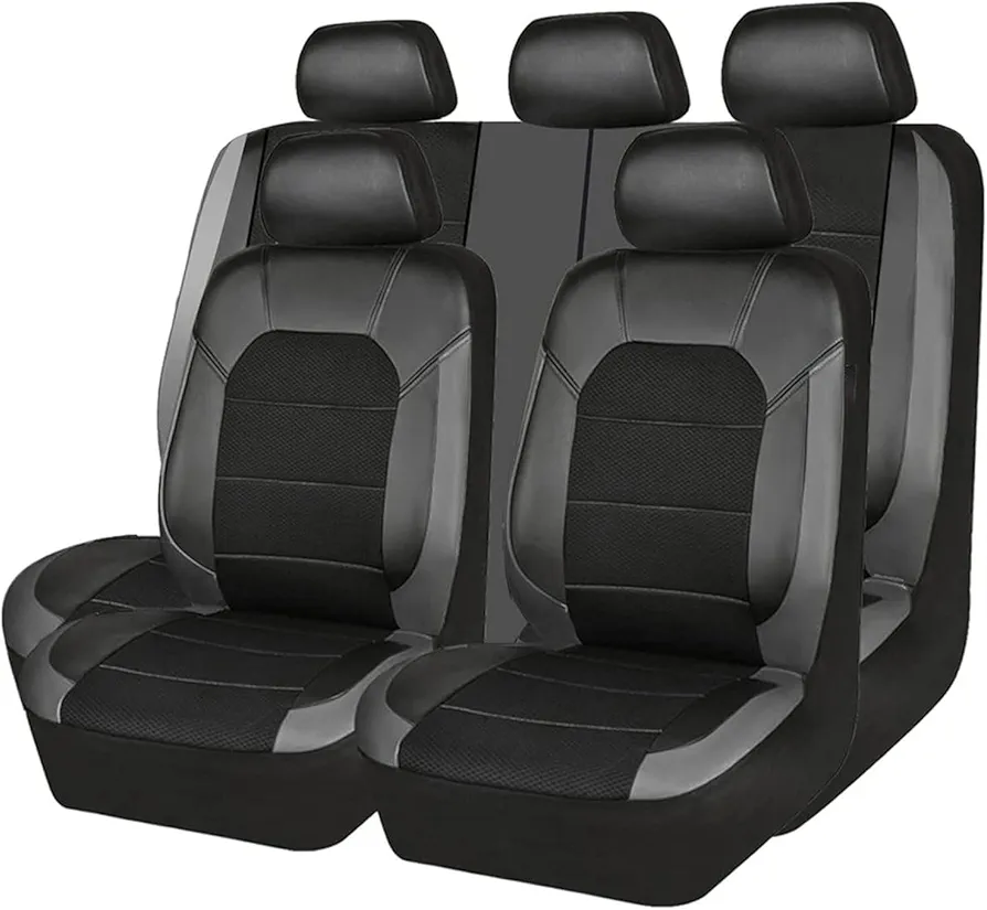 ZONEWD 9 Piezas Fundas Asientos Coche para Niss-an Qashqai J12 SUV 2021 2022 2023 2024+, Juegos De Cubreasientos Delanteros Y Traseros Cuero Coche Accesorios,Grey