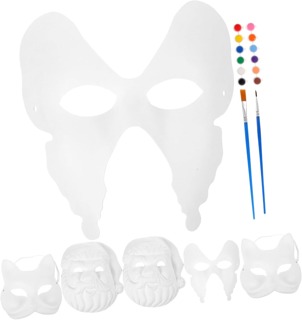 KONTONTY 1 Juego De Ocio Aire Libre Graffiti Para Niños Maquillaje Facial DIY Embrión Papel Maché Máscara De Papel DIY Papel Máscara Pintable Máscara De Fiesta DIY