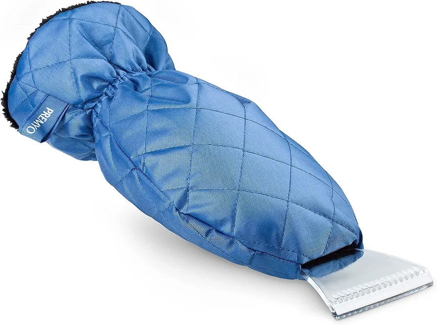 PREMYO Rascador de Hielo con Guante para Coche Rasqueta Parabrisa Auto Forro Polar Caliente Cinta Elástica Repelente al Frío contra Helada Nieve