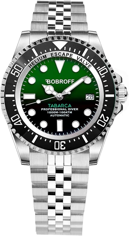 Bobroff Tabarca - Reloj de Hombre automático Diver Profesional de Buceo, 1000 m, Verde, 44MM, válvula de Helio BF0002J