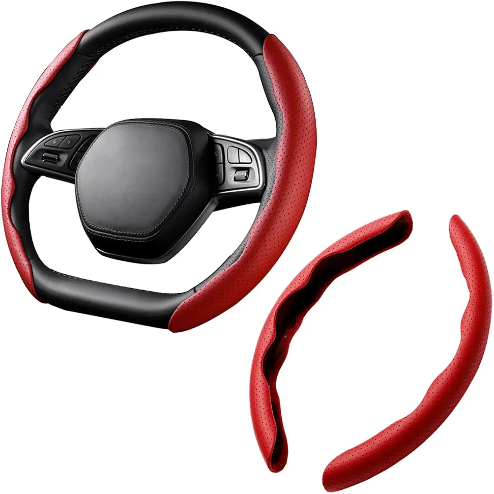 CGEAMDY Funda Volante De Coche, Cubierta del Volante de Fibra de Carbono, Universal 38cm, Protector de Volante Segmentado, Antideslizante y Duradero, Cubierta del Volante Transpirable(Rojo)