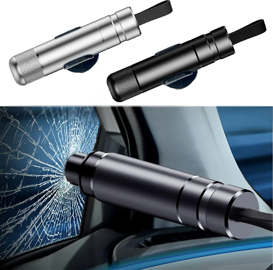 MZSX Herramienta Rompecristales 2pcs, Multifunción Martillo de Seguridad para Coche, Rompe Cristales y Cinturones, Cortador de Cinturón, Cortador de Ventana de Coche para Automóviles, Autobuses