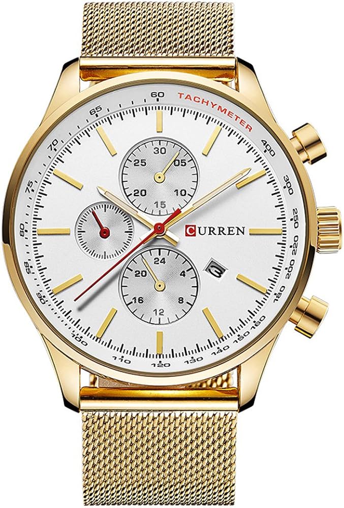 CURREN Reloj de pulsera impermeable para hombre, reloj de cuarzo, dorado, deportivo, casual, Oro blanco., pulsera
