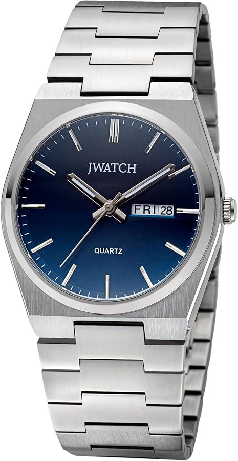 JWATCH Totilas - Reloj de pulsera para hombre (40 mm, correa de acero y cierre de mariposa, 3 puntos, resistente al agua hasta 50 m)