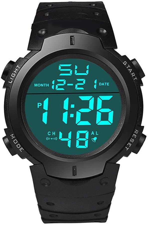 Ogquaton - Reloj de pulsera deportivo impermeable de silicona con pantalla LCD digital, cronómetro de fecha, correa de goma para hombre, cómodo y práctico