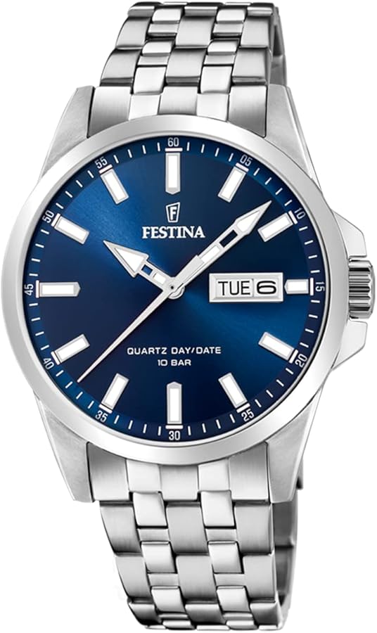 Festina Reloj Hombre F20357/3 Acero Clasico Caja de Acero Inoxidable 316l Plateado Correa de Acero Inoxidable 316l Plateado