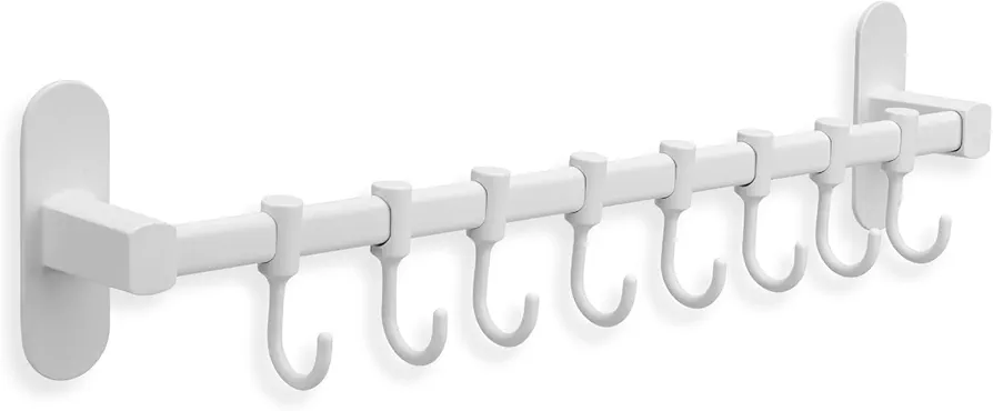 Galerie SV Colgador Utensilios Cocina con 8 ganchos - Colgador Trapos Cocina - Soporte Utensilios Cocina - Porta Utensilios de Cocina - Barra de cocina - Sin taladrar - 40 cm - Ajustable