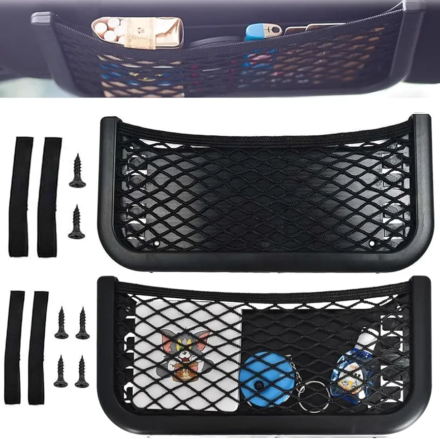 Yuaiosn 2 Piezas Bolsa de Malla para Maletero, Red Maletero de Coche, Red Separadora Maletero Coche, Universal Redes de Almacenamiento Autoadhesivo para Caravanas, Camiones y Autocaravanas