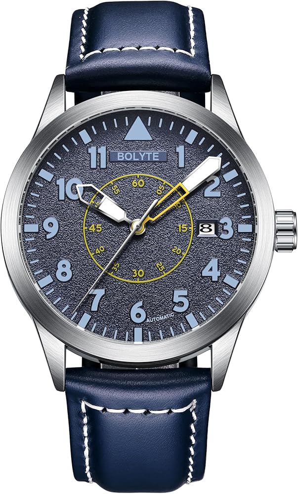 BOLYTE Reloj de pulsera mecánico automático para hombre, con fecha automática, militar, deportivo, con correa de cuero y correa de acero inoxidable