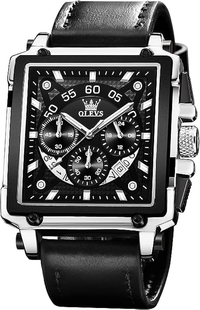 OLEVS Relojes de pulsera para hombre, de cuarzo, cuadrado, cronógrafo, de cuero, a la moda, con fecha, impermeable, luminoso, casual, de negocios, relojes de pulsera