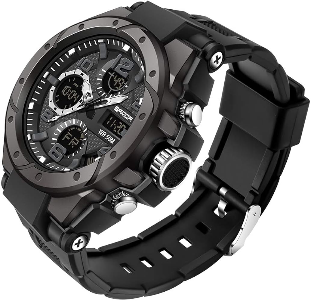 Men's Military Watch Digital Outdoor Sports Tactical Army Wristwatch Electronic Wristwatch Waterproof LED Luminous Stopwatch Alarm Clock Large Face Dual Time Analog Multifunctional Watch for Men