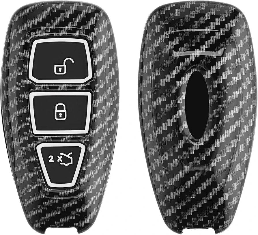 kwmobile Funda para Llave de Coche Compatible con Ford Llave de Coche Keyless Go de 3 Botones - Carcasa de plástico Duro con Silicona - de Carbono