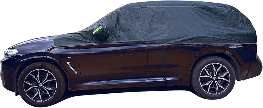 BEXITA Medio Funda Coche Exterior Impermeable Cubre Coches de Algodón Funda de Coche Cubierta para Parabrisas Delantero y Trasero de Automóvil Tela Gruesa con Cubierta de Nieve, Negro
