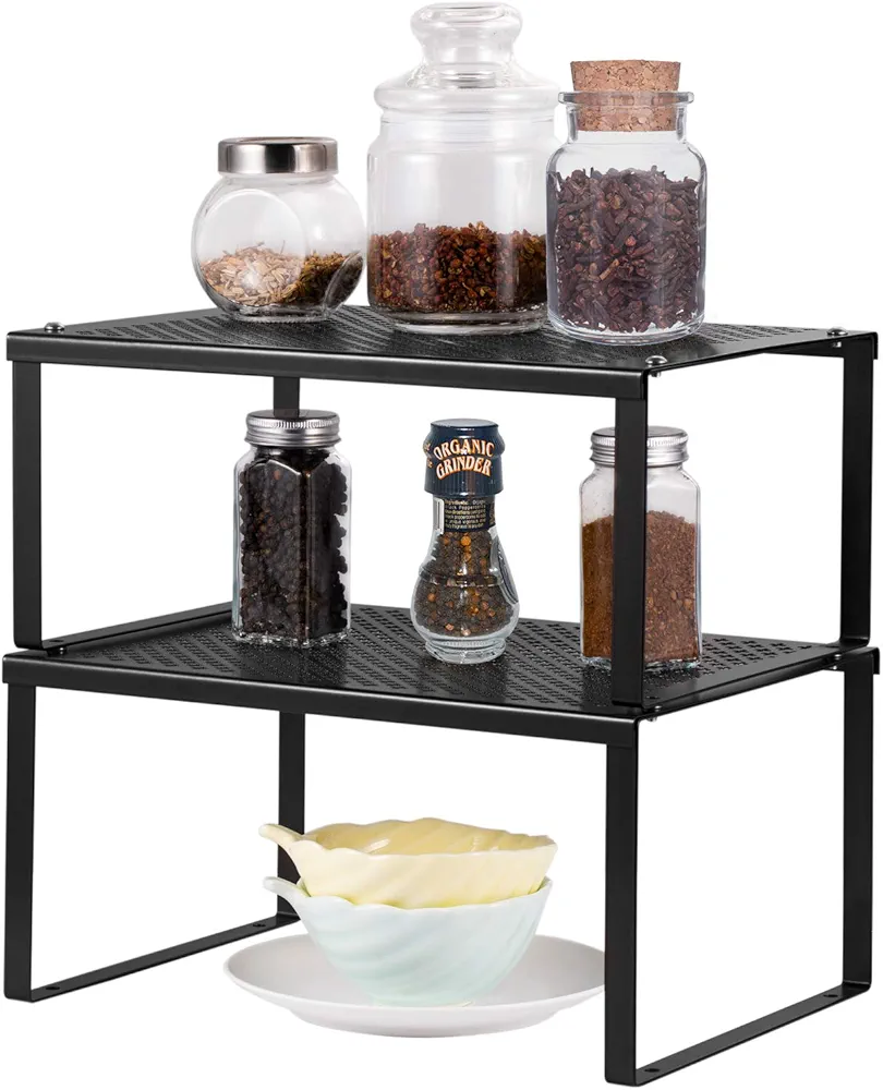 Nandae Organizador Cocina Estanteria Cocina, Organizador Armarios Cocina Apilable para Encimera, Gabinete, Estantes de Almacenamiento de 2 Unidades para Alimentos, Plateado