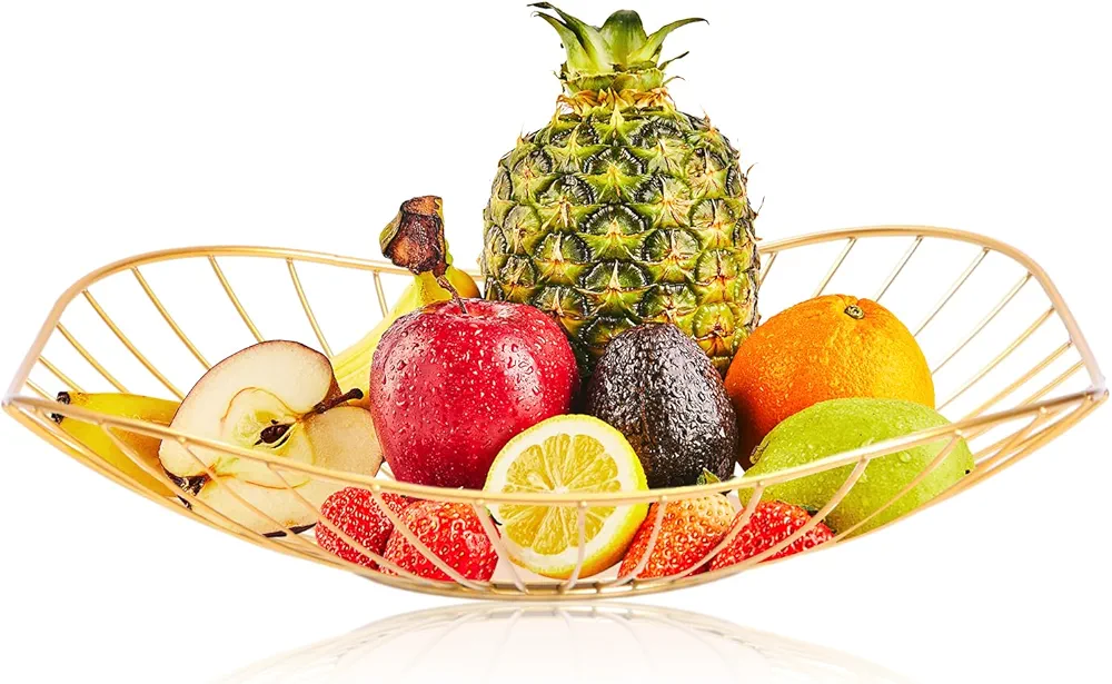 LINXIU Frutero para encimera de cocina, cesta de frutas de metal, soporte decorativo para frutas, soporte para aperitivos de verduras, estante de frutas de alambre para mostradores (dorado)