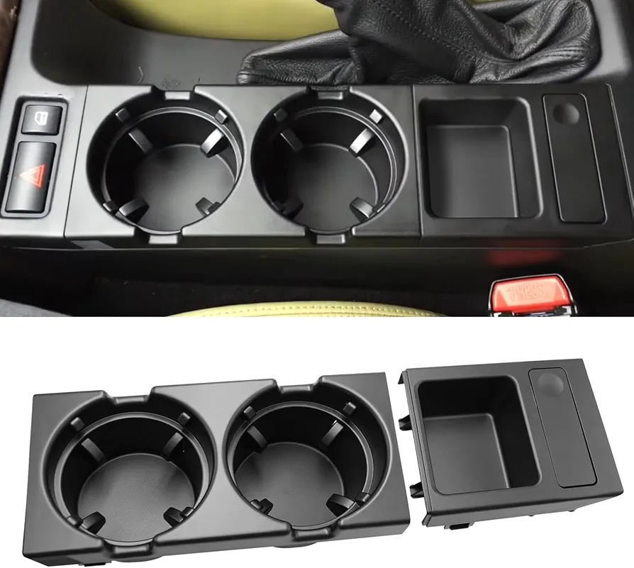 TTCR-II Compatible con Portavasos Coche BMW Serie 3 E46 1997-2006 Soporte Bebidas para Consola Central 3er 316i 318i 318d 320i 320d 323i 325i 325xi 328i 330i 330xi M3 (51168217953)-Negro