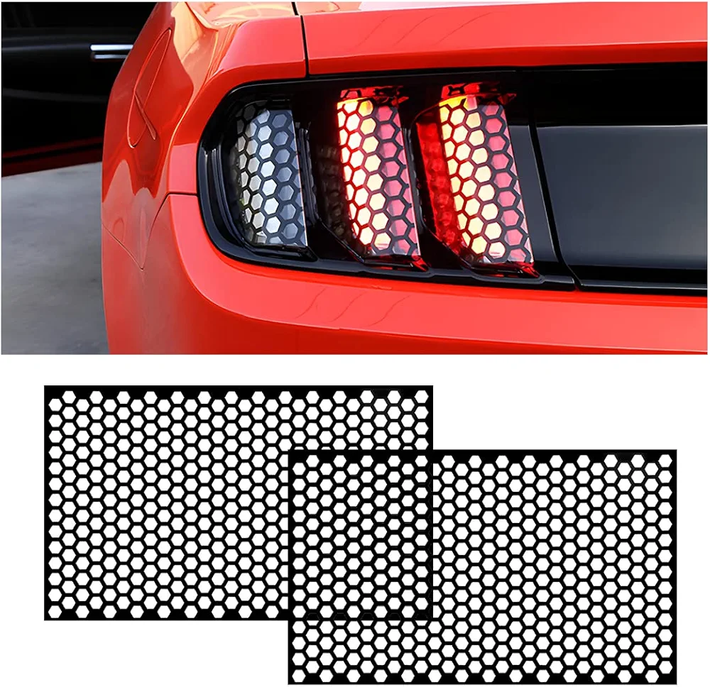 CGEAMDY 2 Piezas Película de Protección de Faros de Coche, Adhesivos Universales Impermeables para Coche, Lámina Tintada, Forma de Panal de Abeja, Accesorios para Coches, Apto para Coches(Negro)