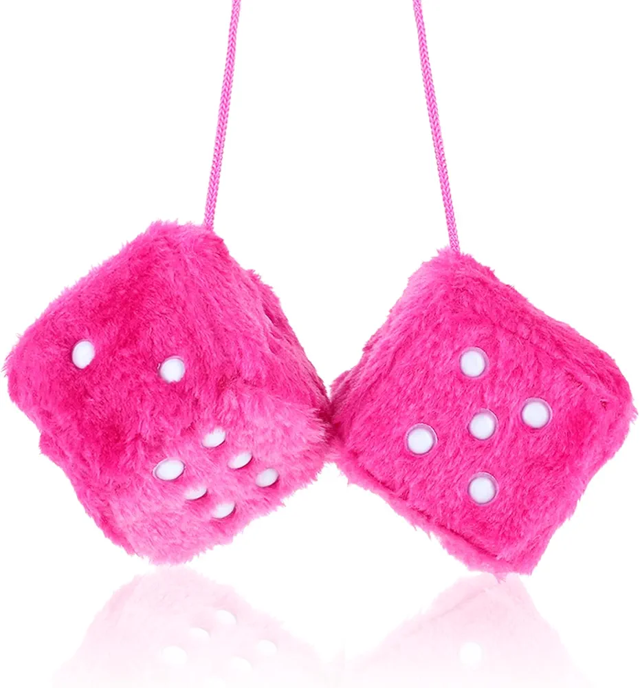Dados de Felpa para Coches 1 Par 6 cm Retro Cubo de Felpa para Coche Espejo Retrovisor de Coche Cubo Colgante Cuadrado Decoración del Coche Accesorio de Espejo de Coche (Rosa)