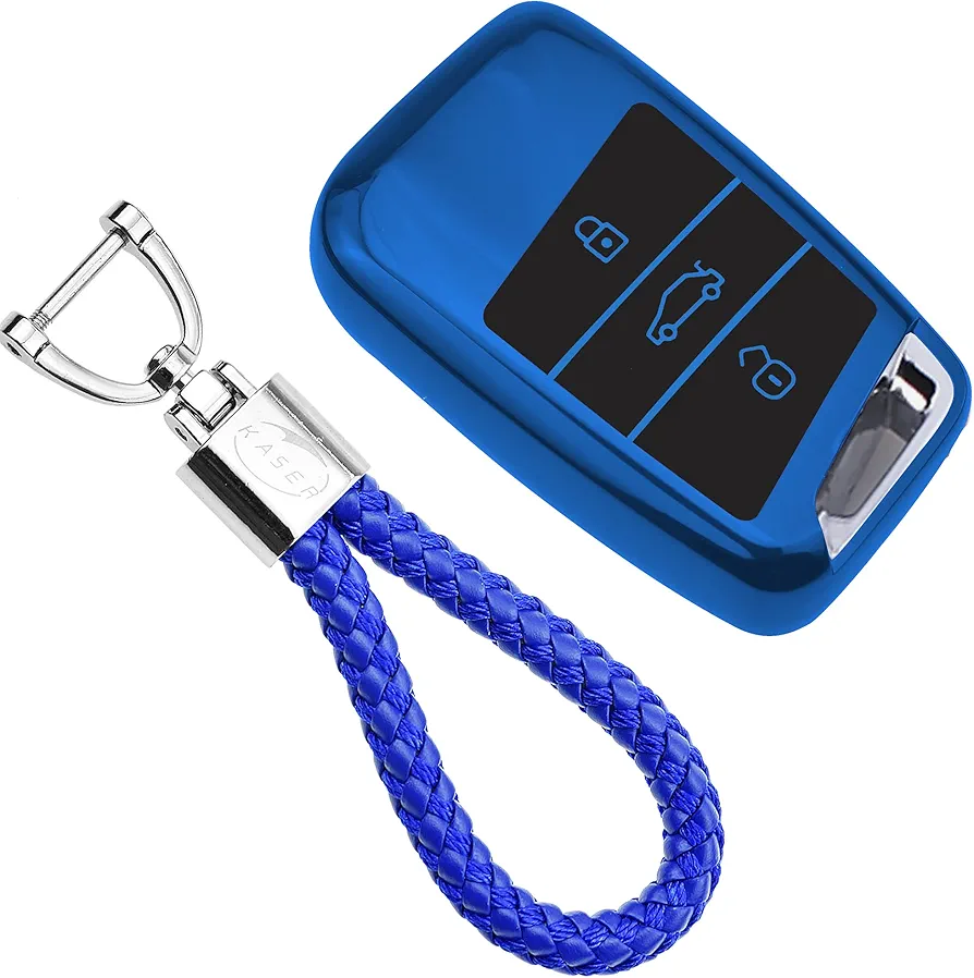 KASER Funda Carcasa Llave Coche Silicona TPU Compatible para VW Volkswagen Keyless VW Golf MK7 Ti-guan Pa-ssat Seat Ibiza Leon Skoda Octavia (Azul)