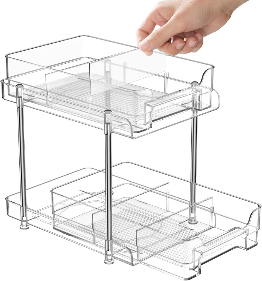 SOLVIEW 2 Niveles Organizador Cocina para Debajo del Fregadero, Organizador Extraíble Estante Almacenamiento, Organizador de Maquillaje, Baño Organizador, Organizador de Productos de Limpieza, Cajones
