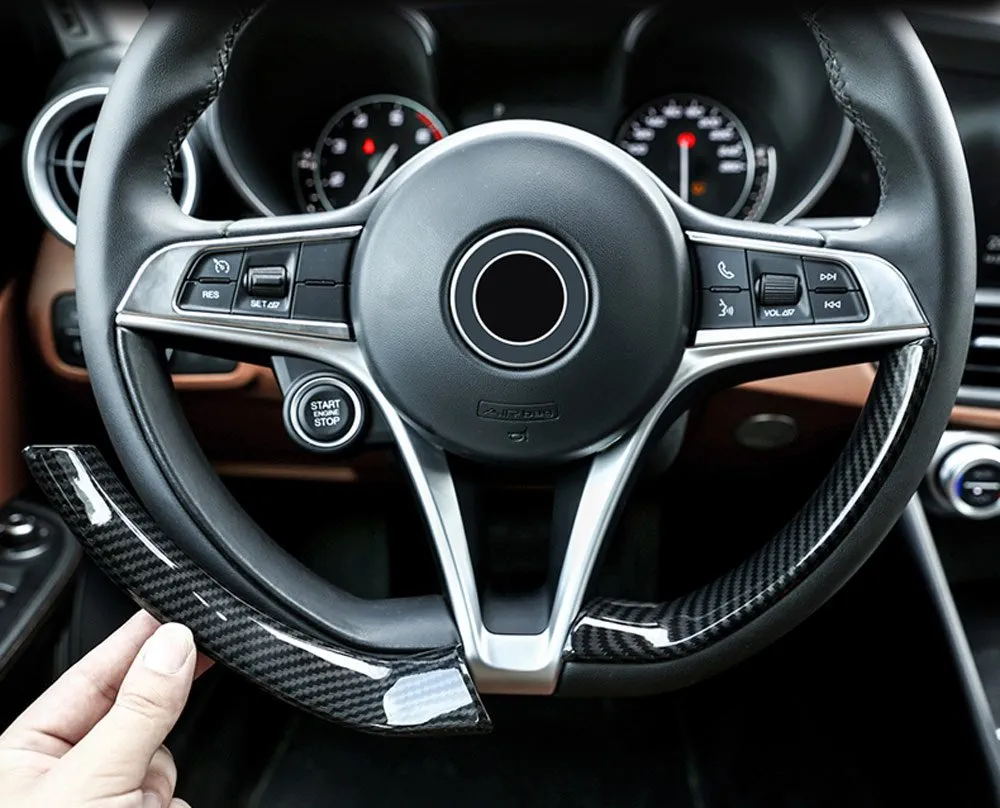 Tiras decorativas de plástico ABS estilo fibra de carbono para volante, accesorios de coche para Giulia Stelvio
