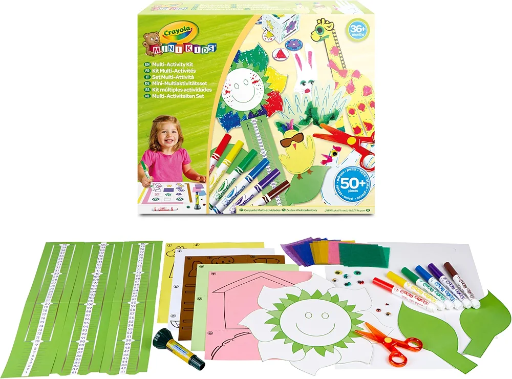 CRAYOLA Mini Kids 81-8133 - Juego multiactividad para hacer manualidades creativas con rotuladores, tijeras, pegamento, más de 50 piezas de actividad creativa para niños y niñas de 3 años