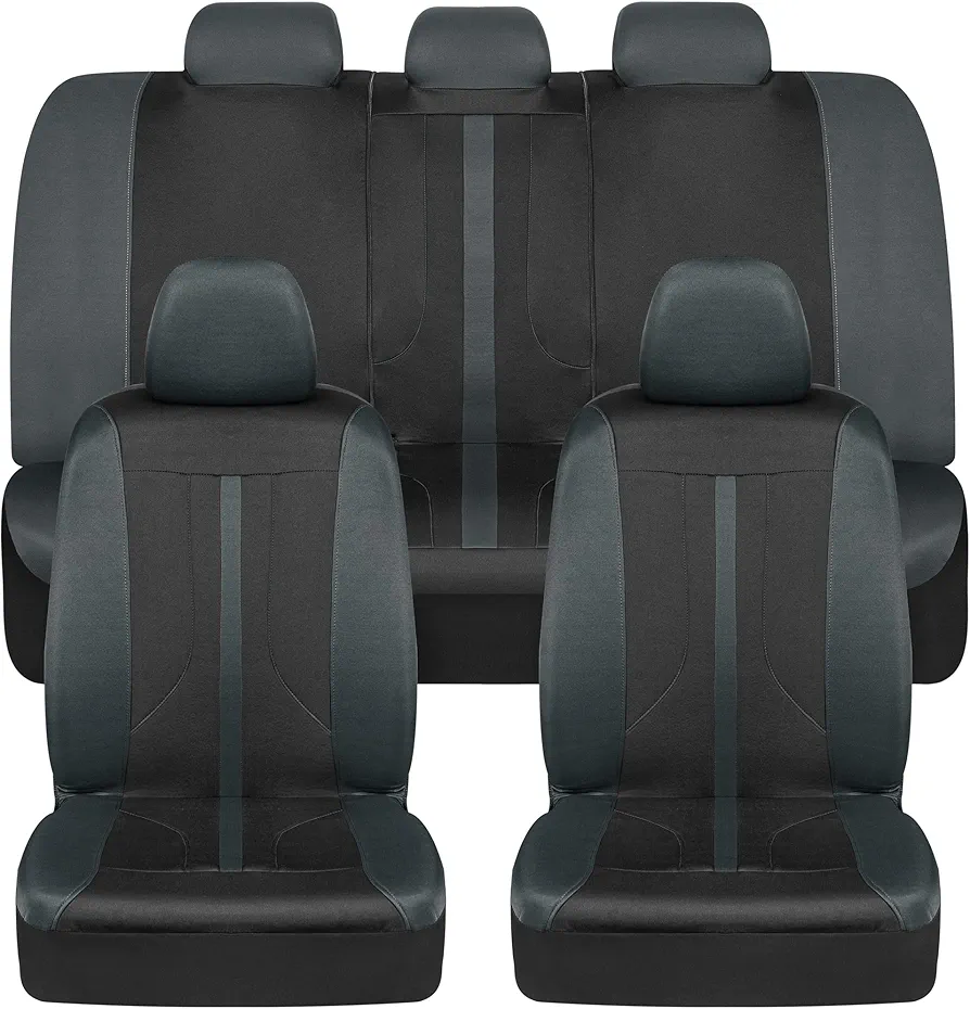 BDK Motor Trend OmniFit, Juego Completo de Fundas de Asiento de Coche Gris de Dos Tonos con Funda de Asiento Dividido con Capucha, Accesorios Interiores de Coche, Fundas de Asiento de automóvil
