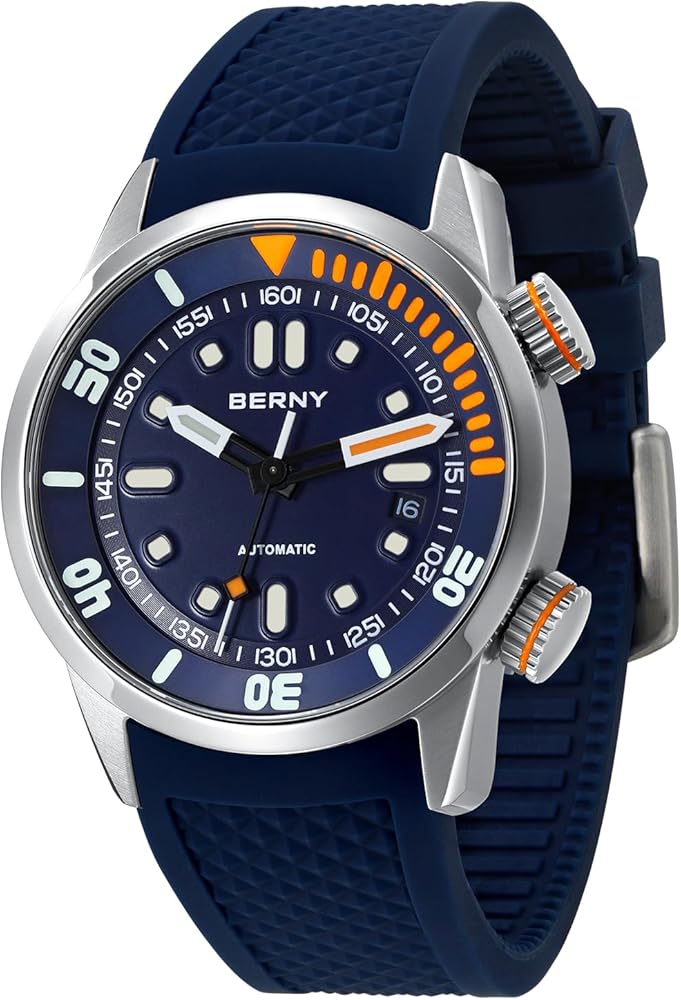 BERNY Reloj de Hombre 20ATM Reloj de Buceo Movimiento automático Reloj de Pulsera HV600 Dureza Cristal de Zafiro Cómodo Silicona Correa de Reloj Super Luminoso Relojes de Hombre