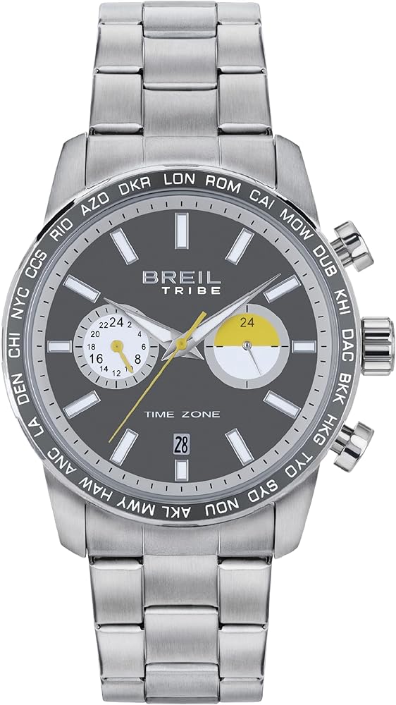 BREIL Reloj Men's Zone Esfera MONOCROMÁTICA Gris Movimiento Multi-FUNCIÓN Cuarzo y Pulsera DE Acero Plateado EW0566