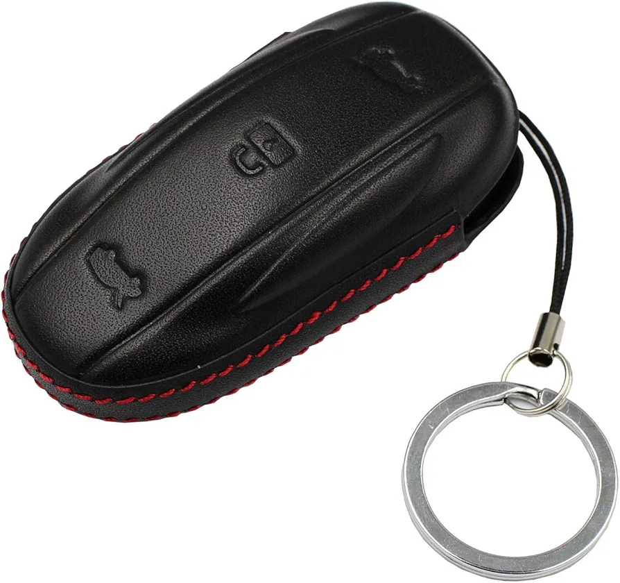 M.JVisun Llave del Coche Real Cuero Funda Protectora para Tesla Model X Inteligente Llave - para Tesla Model X - Negro
