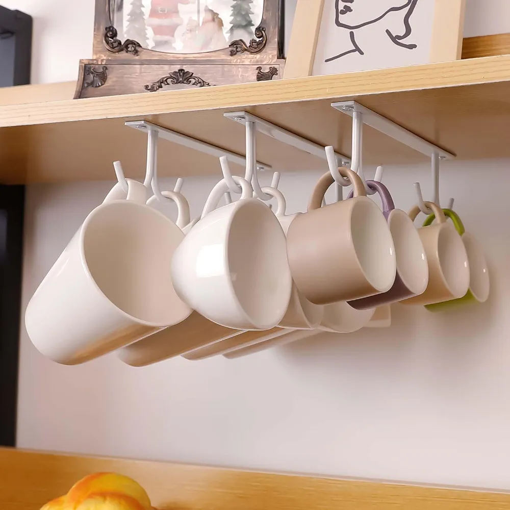 EigPluy 3 piezas Tazas Ganchos,Tazas Ganchos Debajo del ​Gabinete, Cocina Almacenamiento Ganchos para Tazas Utensilios de Cocina,Cinturones de Corbata,Bufanda,llaves Almacenamiento (Blanco)