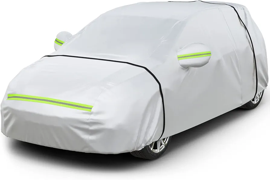 Favoto Cubierta de Coche Impermeable Funda de Coche Exterior PEVA 100% con Cremallera para Hatchback Anti-UV Transpirable Resistente al Polvo Lluvia Rasguño Nieve al Aire Libre 435x180x160cm